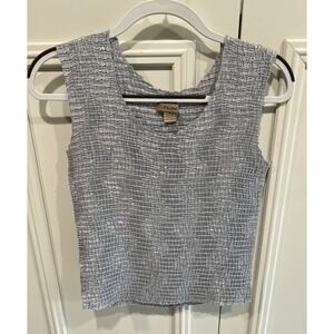 Vintage Plisse Silver Gray Crinkle Top Layering Tank 90s Y2K Stretchy